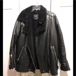 BERSHKA TEDDY LINED FUAX LEATHER MOTO STYLE JACKET